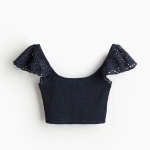H&M Navy eyelet sleeve top!